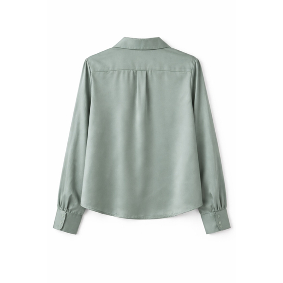 Rachel Zoe Sage Green Silky Button Down Blouse Size L - Picture 7 of 9